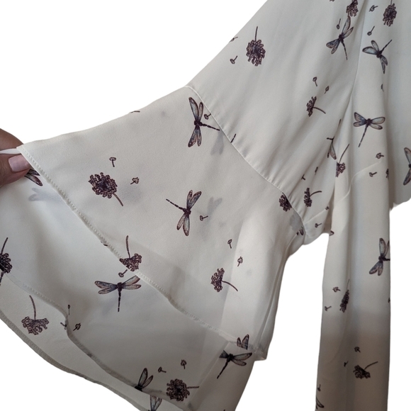 Michel Studio Plus size mini dress or tunic , White with dragonfly and flower - Picture 9 of 11